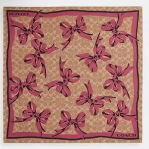 Coach Signature Bow Print Silk Bandana CZ527 Tan/Pink NWT